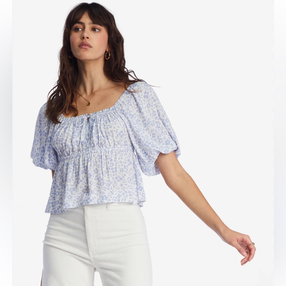 Billabong blue and white floral blouse